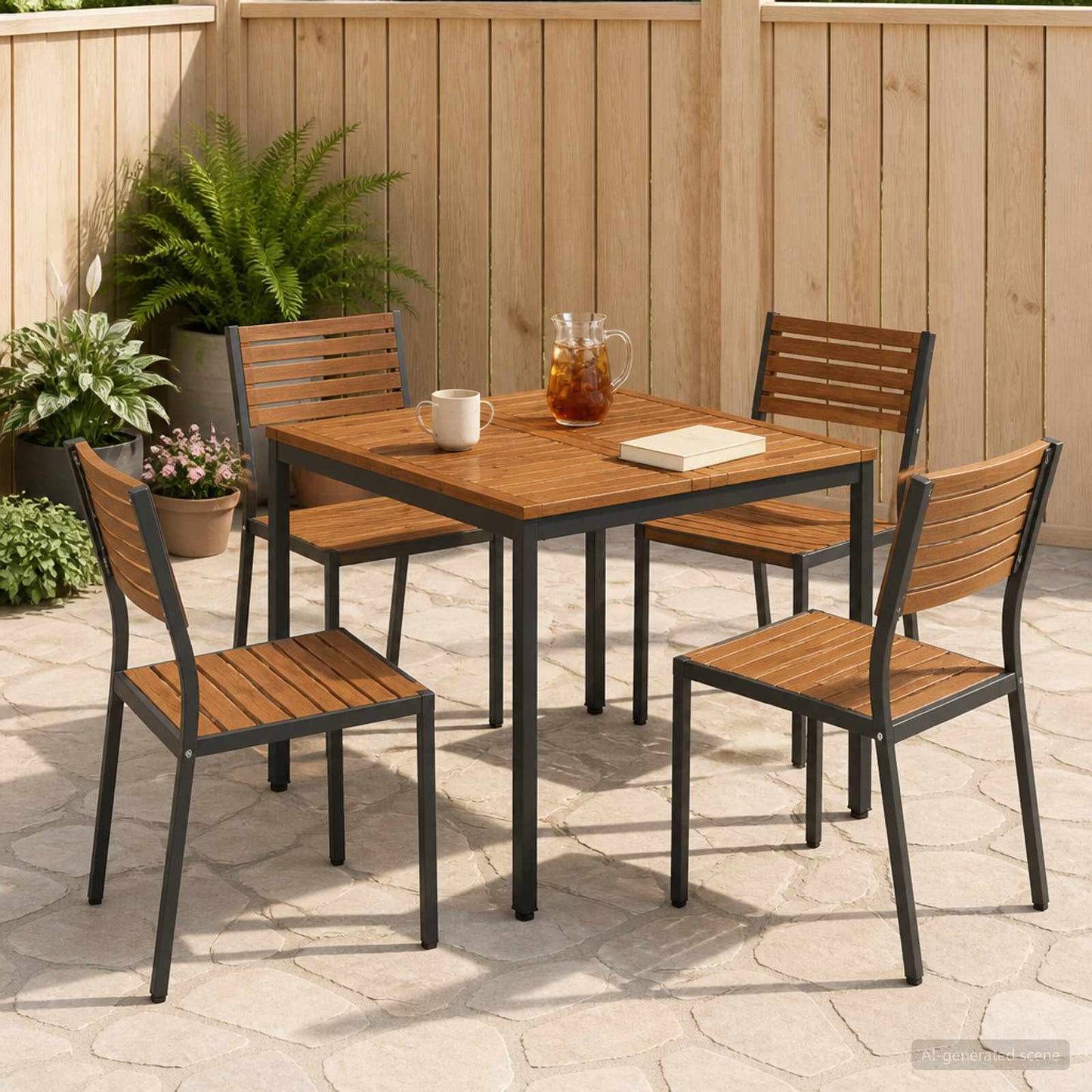 vidaXL Garden Dinner Table Natural and Black 80 x 80.5 x 75 cm 1