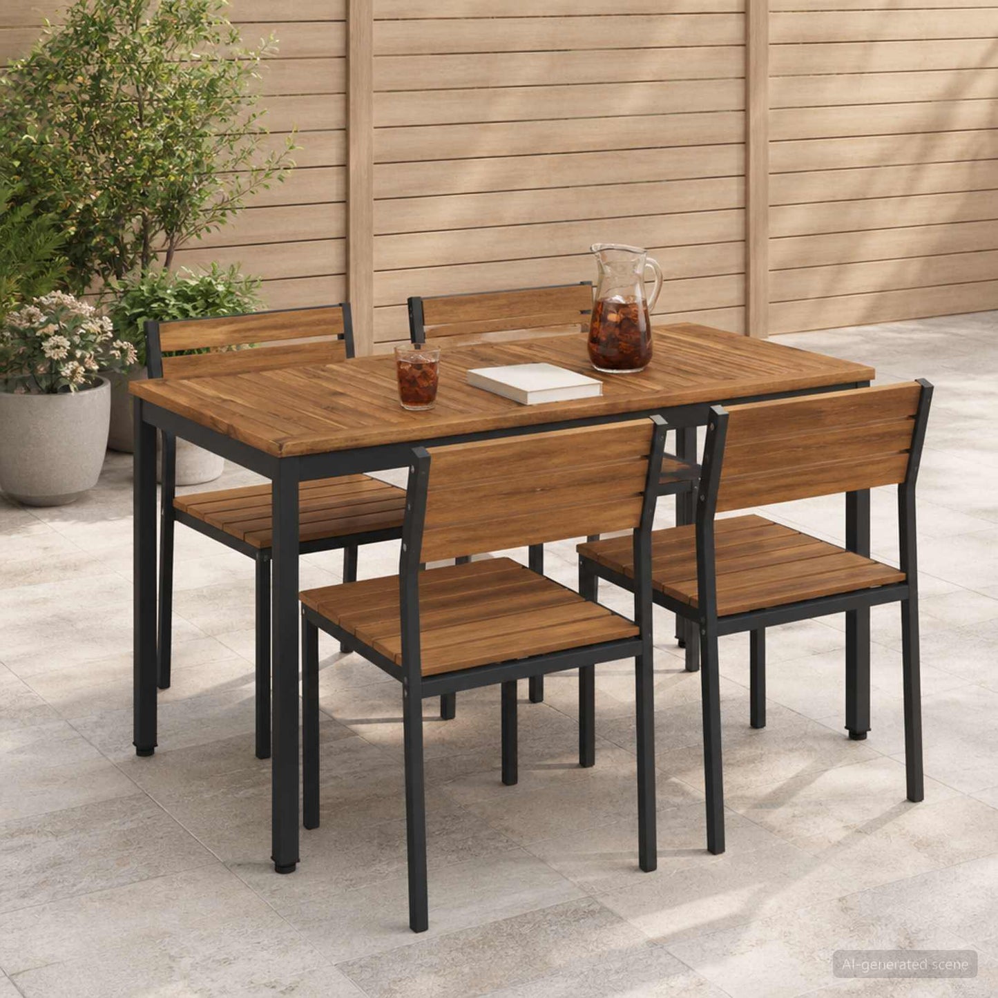 vidaXL Garden Dinner Table Natural and Black 108.5 x 55 x 75 cm 1