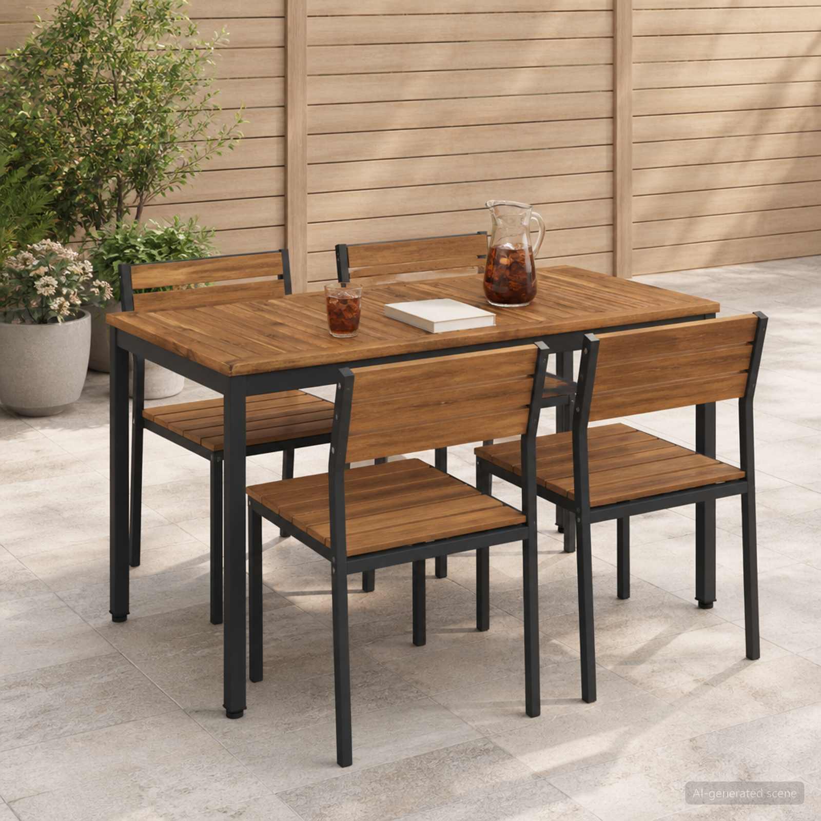vidaXL Garden Dinner Table Natural and Black 108.5 x 55 x 75 cm 1