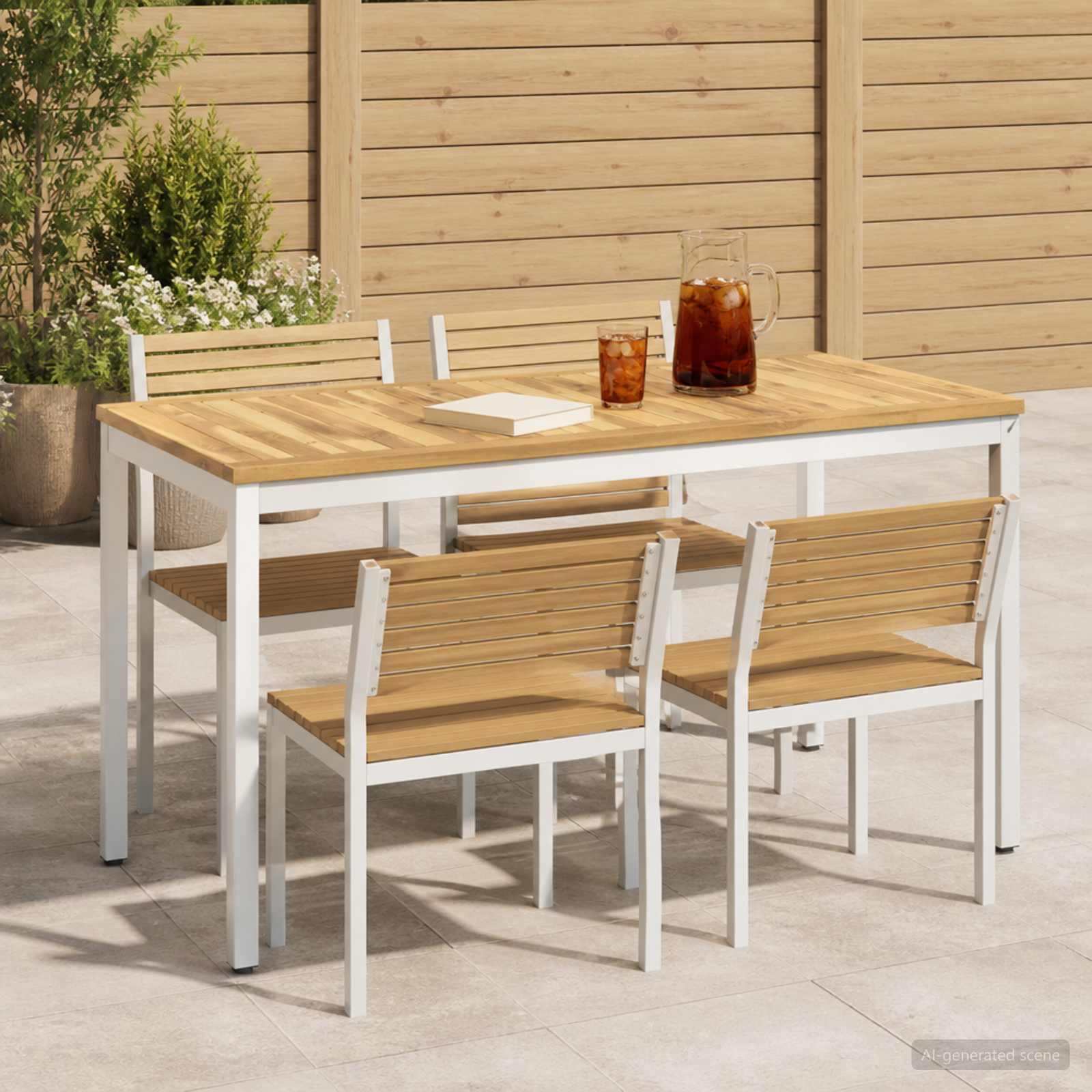 vidaXL Garden Dinner Table White 108.5 x 55 x 75 cm Solid Acacia Wood 1