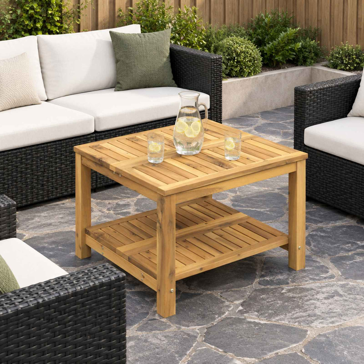 vidaXL Coffee Table Whitewash 60.5 x 60 x 45 cm Solid Acacia Wood 1