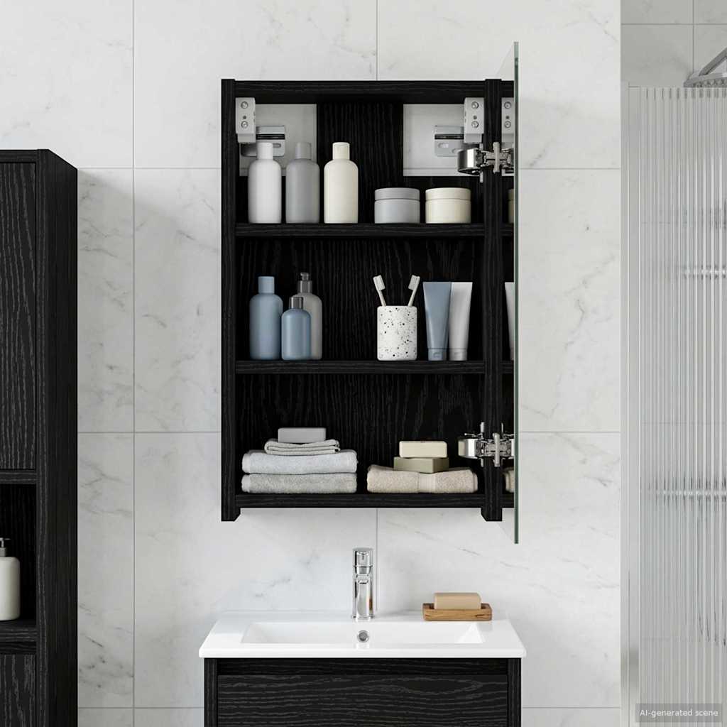 vidaXL Bathroom Mirror Cabinet Black Oak 30 x 10.5 x 50 cm 1