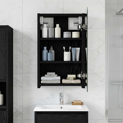 vidaXL Bathroom Mirror Cabinet Black Oak 30 x 10.5 x 50 cm 1