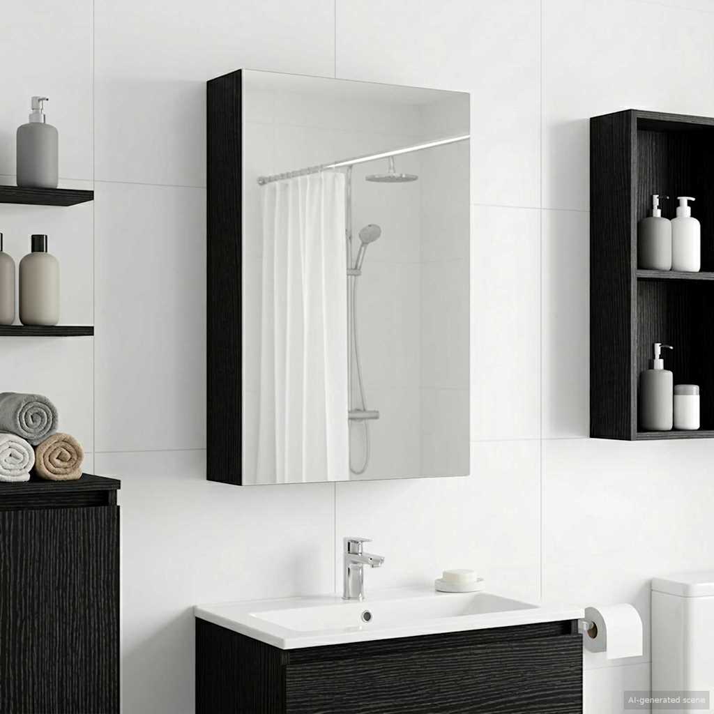 vidaXL Bathroom Mirror Cabinet Black Oak 30 x 10.5 x 50 cm 4