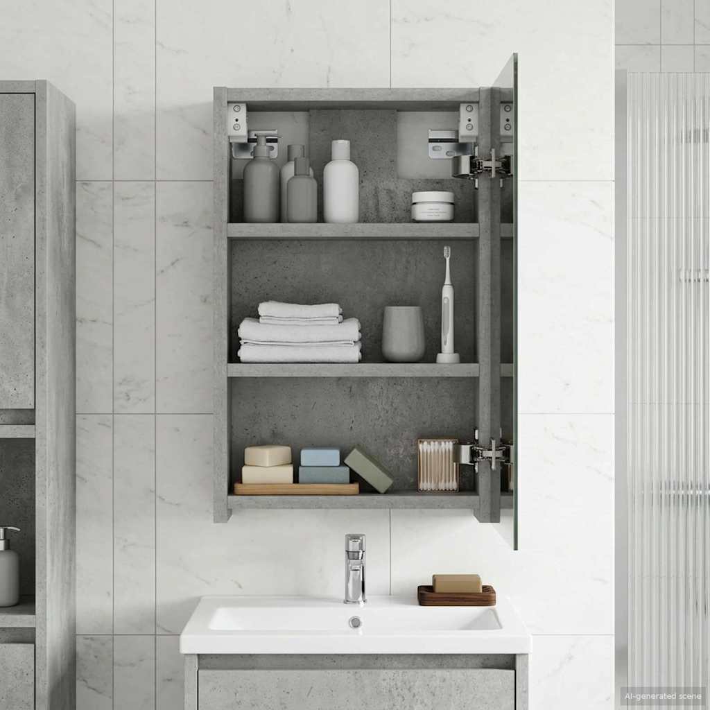 vidaXL Bathroom Mirror Cabinet Concrete Grey 30 x 10.5 x 50 cm 1