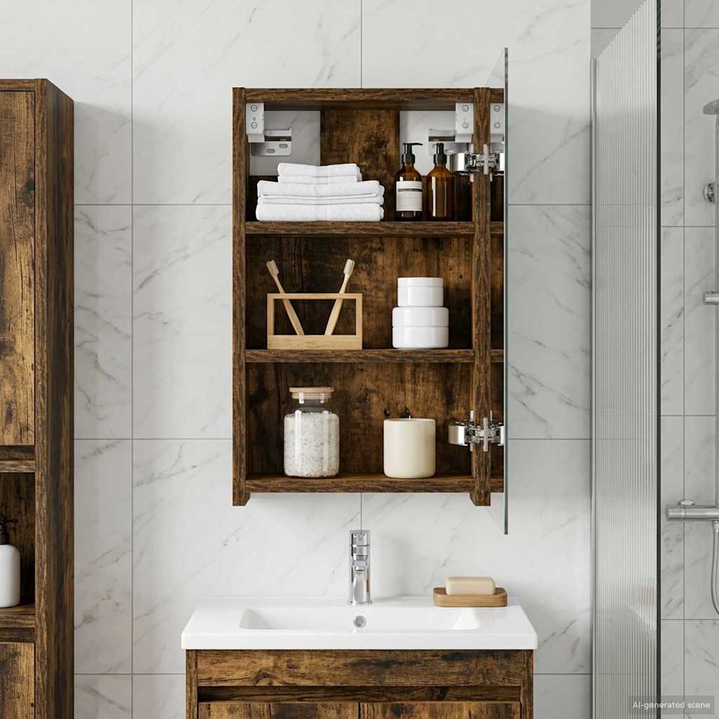 vidaXL Bathroom Mirror Cabinet Smoked Oak 30 x 10.5 x 50 cm 4