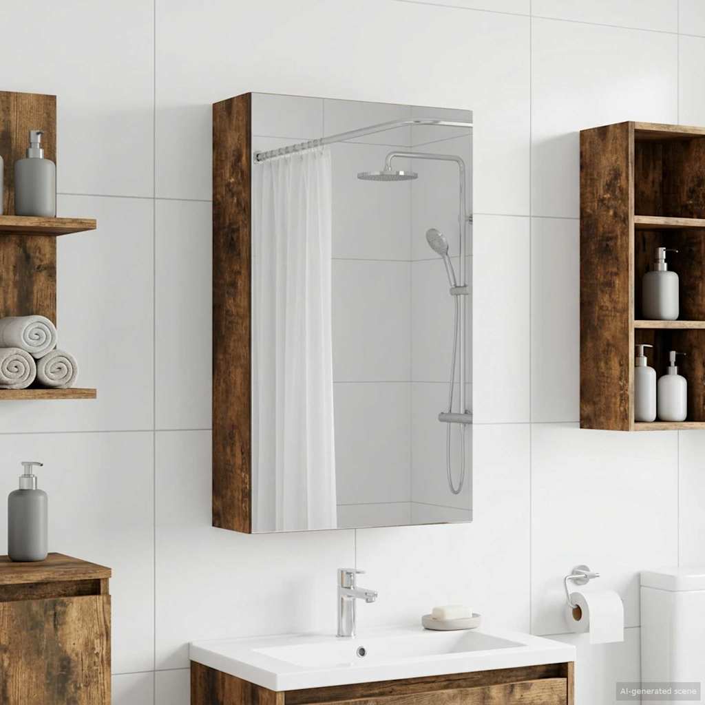 vidaXL Bathroom Mirror Cabinet Smoked Oak 30 x 10.5 x 50 cm 1