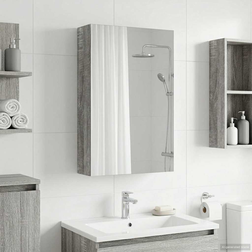 vidaXL Bathroom Mirror Cabinet Grey Sonoma 30 x 10.5 x 50 cm 4