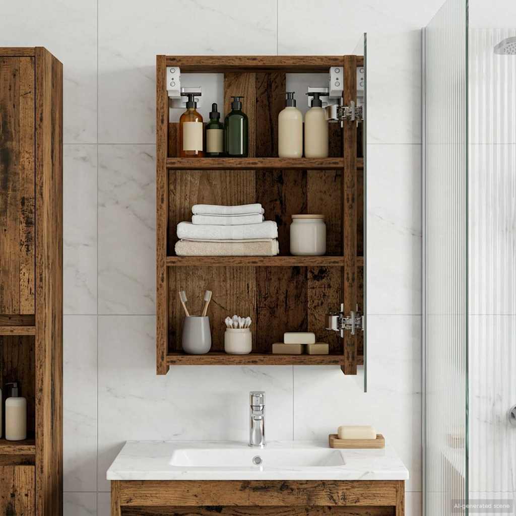 vidaXL Bathroom Mirror Cabinet Old Wood 30 x 10.5 x 50 cm 1