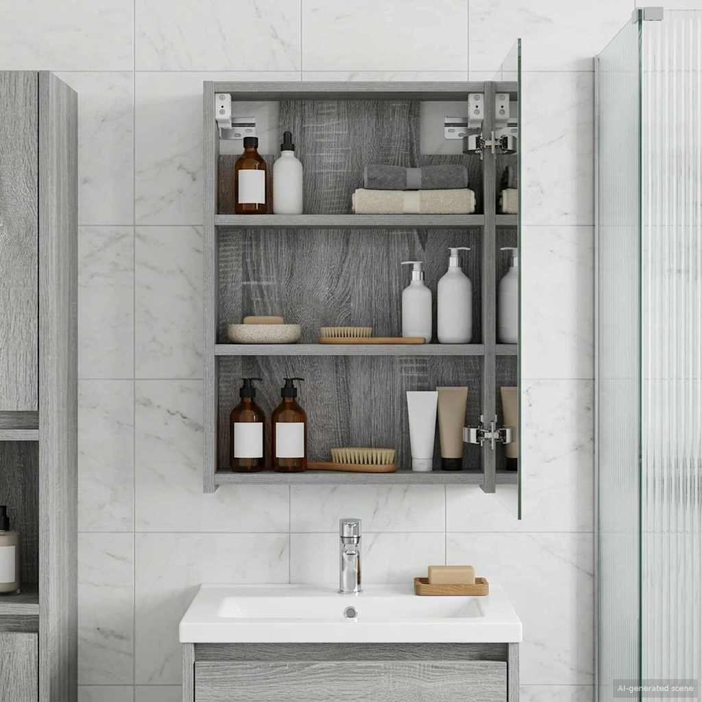 vidaXL Bathroom Mirror Cabinet Grey Sonoma 40 x 10.5 x 60.5 cm 1