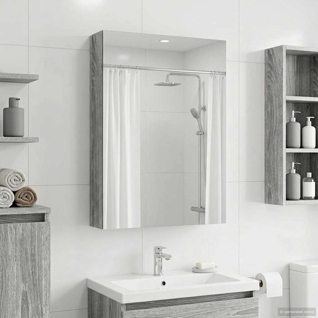 vidaXL Bathroom Mirror Cabinet Grey Sonoma 40 x 10.5 x 60.5 cm 4
