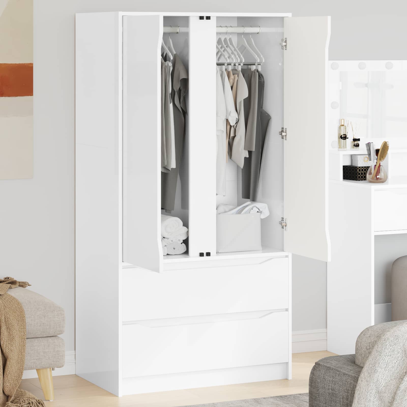 vidaXL Wardrobe with Drawer White 79.5 x 49 x 156 cm Engineered Wood 4