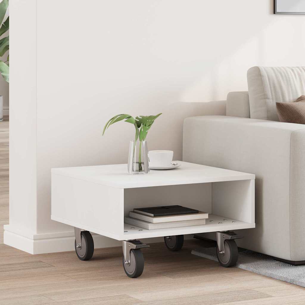 Side Table with Wheels White
