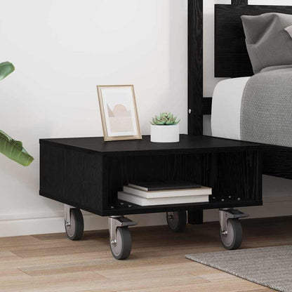 vidaXL Side Table with Wheels Black Oak 50.5 x 50 x 30 cm 4