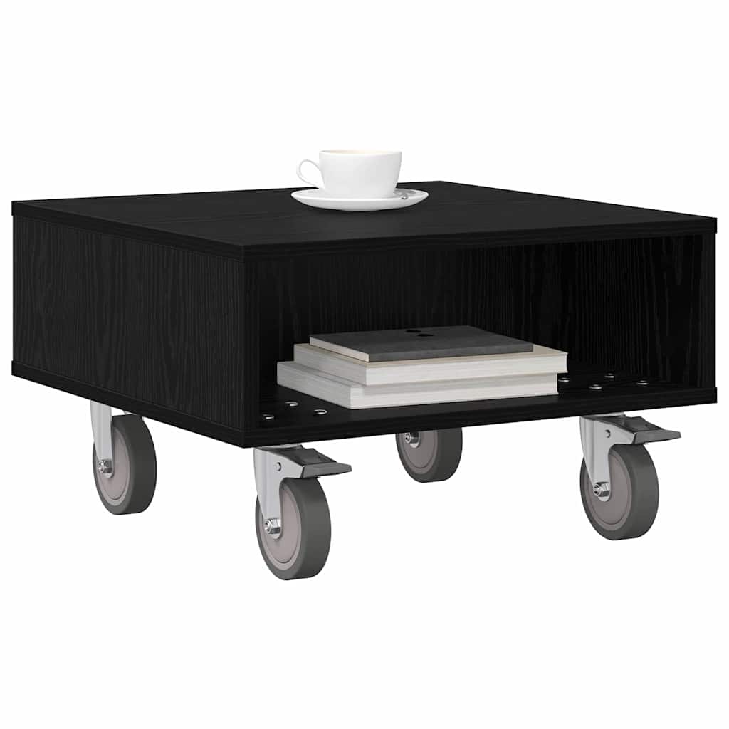 vidaXL Side Table with Wheels Black Oak 50.5 x 50 x 30 cm 3