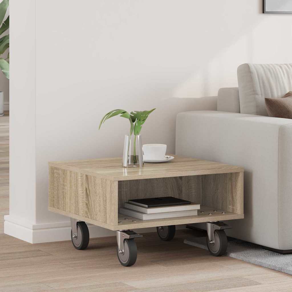 vidaXL Side Table with Wheels Sonoma Oak 50.5 x 50 x 30 cm 1