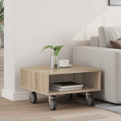 vidaXL Side Table with Wheels Sonoma Oak 50.5 x 50 x 30 cm 1