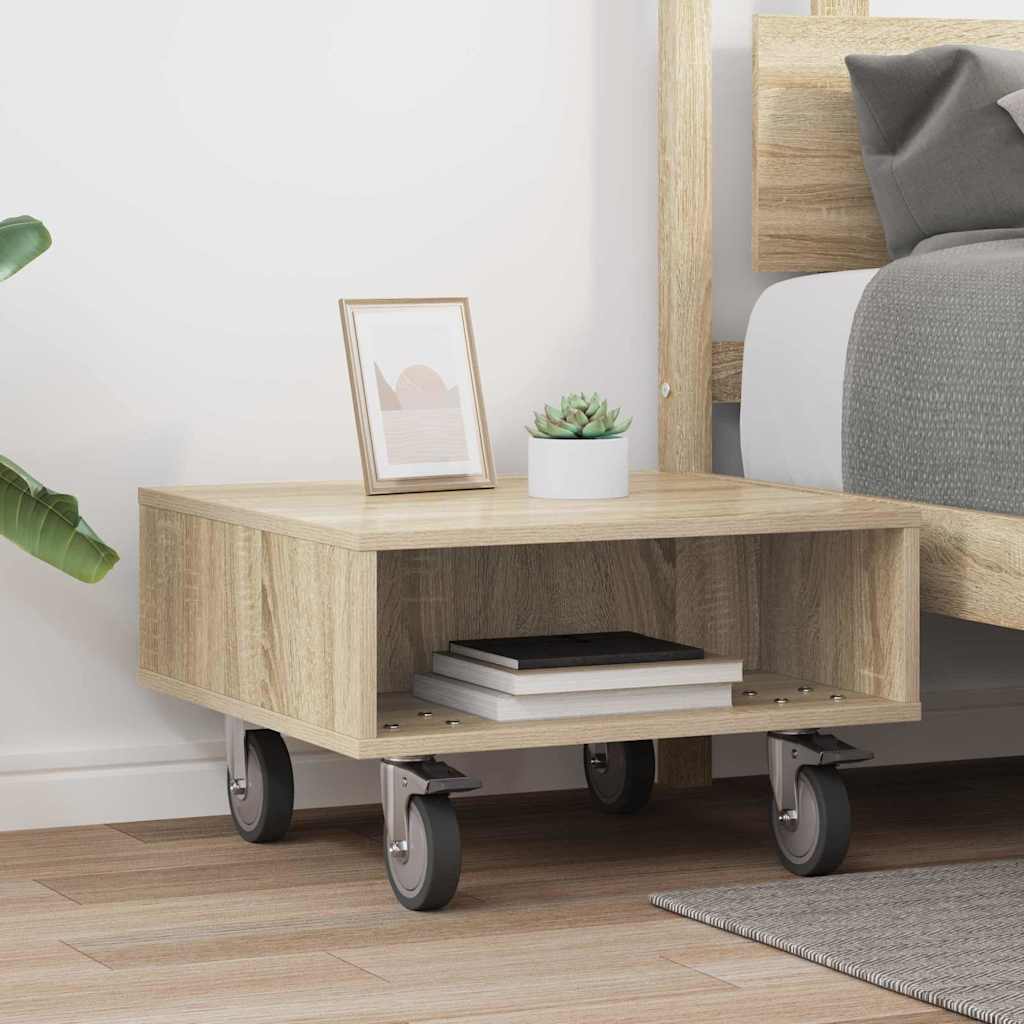 vidaXL Side Table with Wheels Sonoma Oak 50.5 x 50 x 30 cm 4