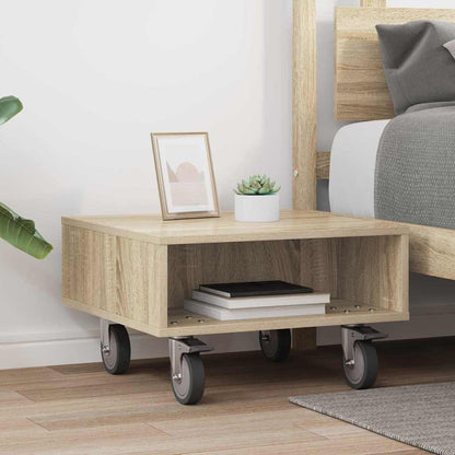 vidaXL Side Table with Wheels Sonoma Oak 50.5 x 50 x 30 cm 4