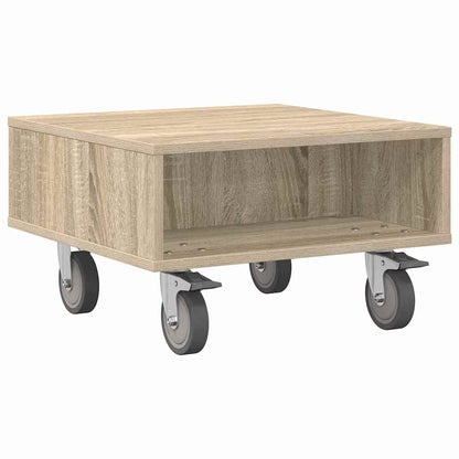 vidaXL Side Table with Wheels Sonoma Oak 50.5 x 50 x 30 cm 2