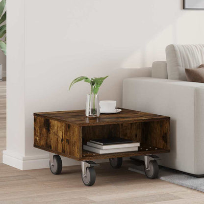 vidaXL Side Table with Wheels Smoked Oak 50.5 x 50 x 30 cm 1