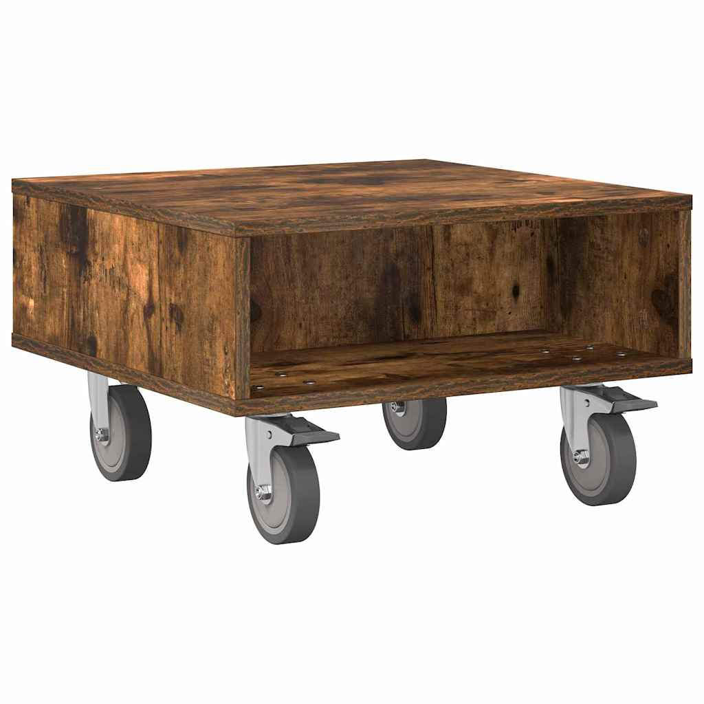 vidaXL Side Table with Wheels Smoked Oak 50.5 x 50 x 30 cm 2