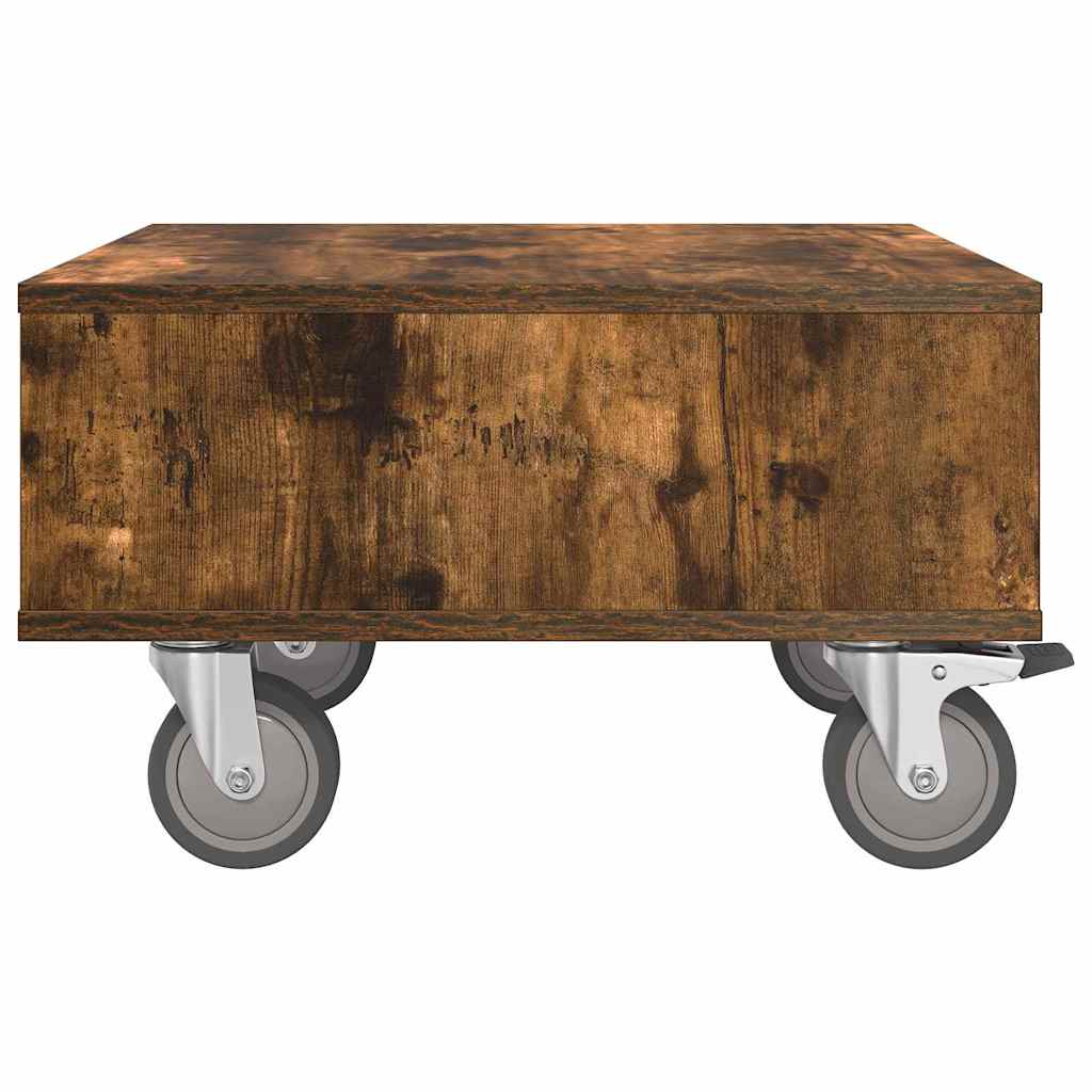 vidaXL Side Table with Wheels Smoked Oak 50.5 x 50 x 30 cm 6