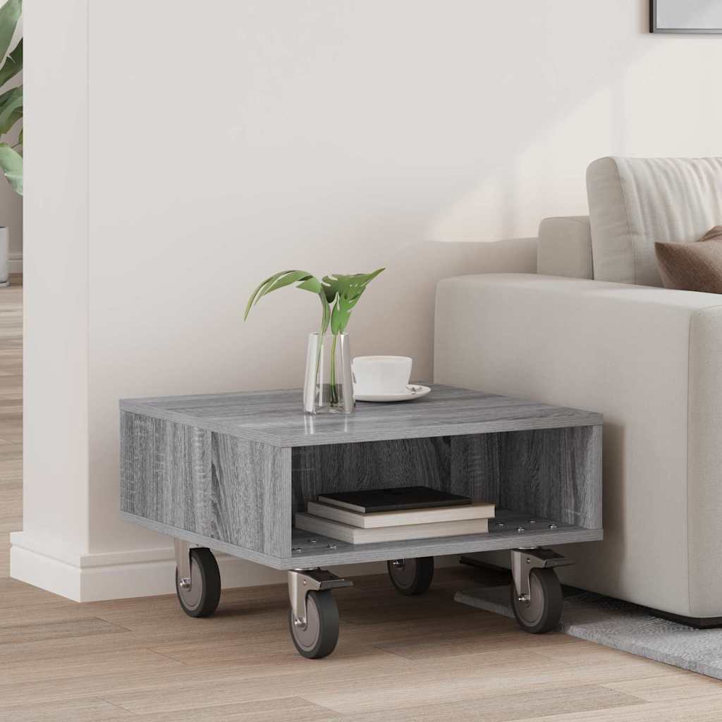 vidaXL Side Table with Wheels Grey Sonoma 50.5 x 50 x 30 cm 1