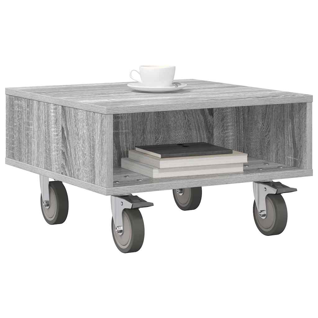 vidaXL Side Table with Wheels Grey Sonoma 50.5 x 50 x 30 cm 3
