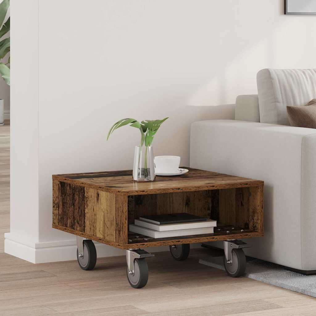 vidaXL Side Table with Wheels Old Wood 50.5 x 50 x 30 cm 1