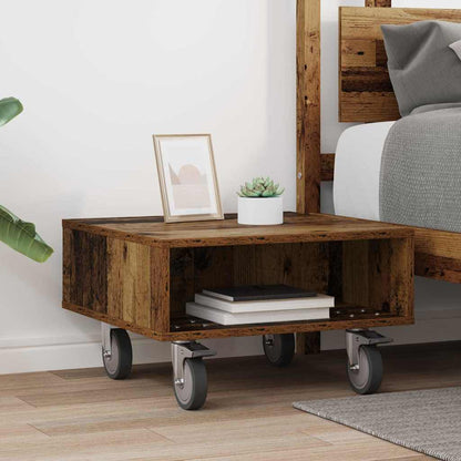 vidaXL Side Table with Wheels Old Wood 50.5 x 50 x 30 cm 4