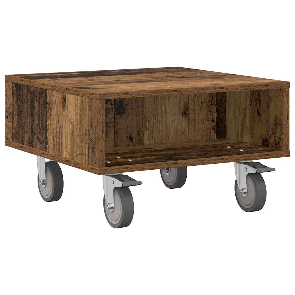 vidaXL Side Table with Wheels Old Wood 50.5 x 50 x 30 cm 2