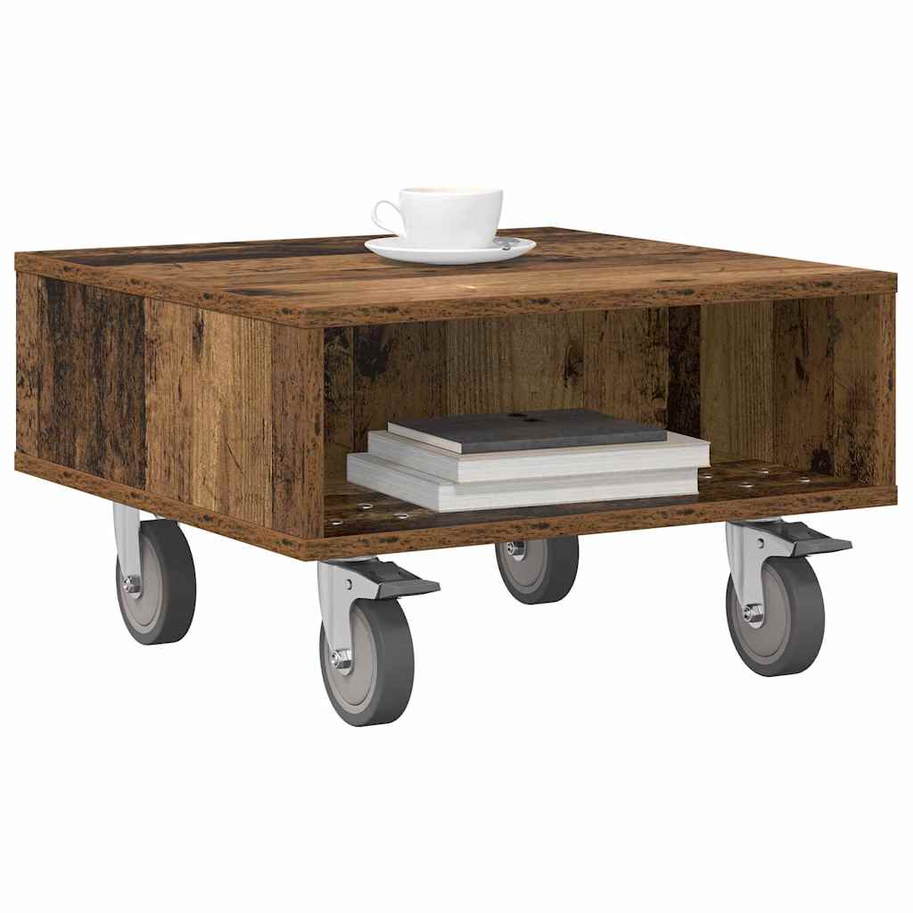 vidaXL Side Table with Wheels Old Wood 50.5 x 50 x 30 cm 3