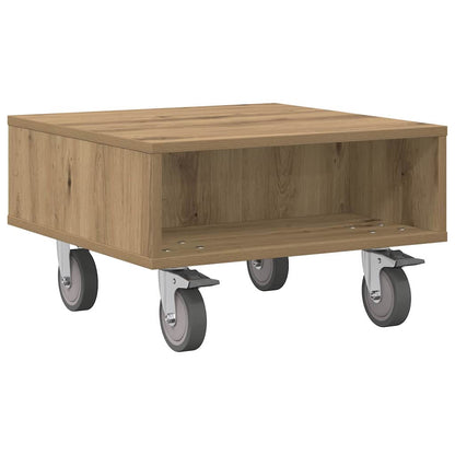 vidaXL Side Table with Wheels Artisan Oak 50.5 x 50 x 30 cm 2