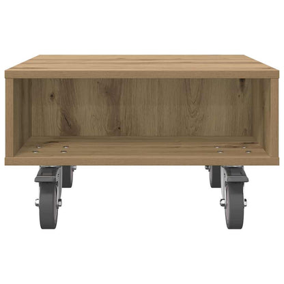 vidaXL Side Table with Wheels Artisan Oak 50.5 x 50 x 30 cm 5