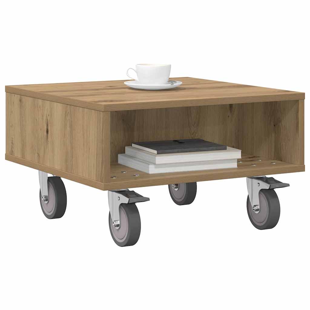 vidaXL Side Table with Wheels Artisan Oak 50.5 x 50 x 30 cm 3