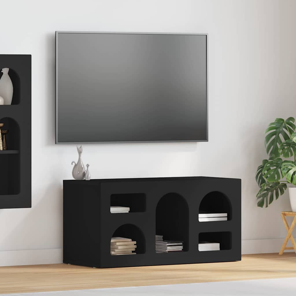 vidaXL TV Cabinet ELST 80 x 35 x 40 cm Black Engineered Wood 1