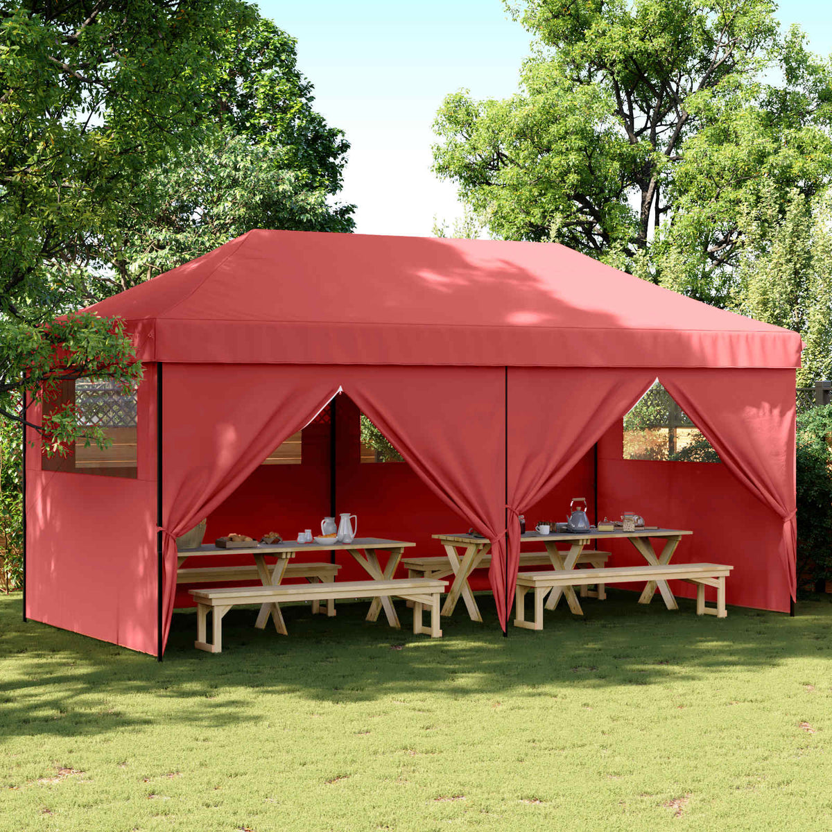 Party Tent 292 x 580 x 315 cm Oxford Fabric Yes with 4 Sidewalls Burgundy