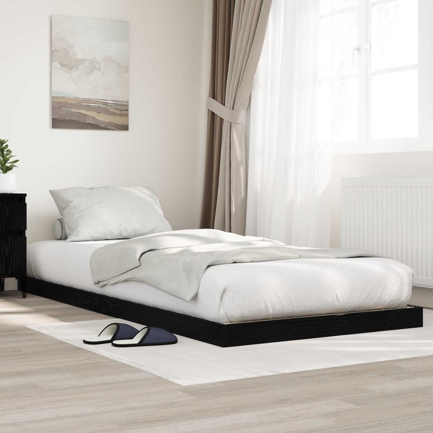 vidaXL Floor Bed Frame Black Oak 75 x 190 cm Engineered Wood 1