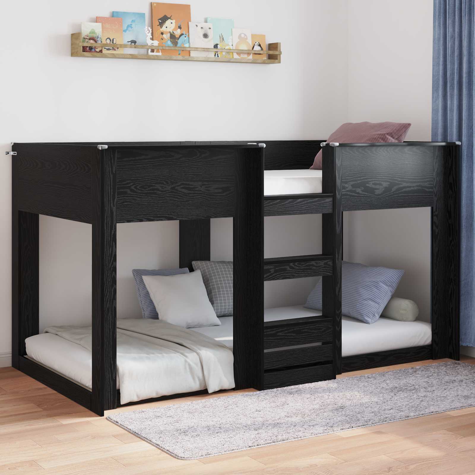 vidaXL Floor Bed Frame Black Oak 75 x 190 cm Engineered Wood 4