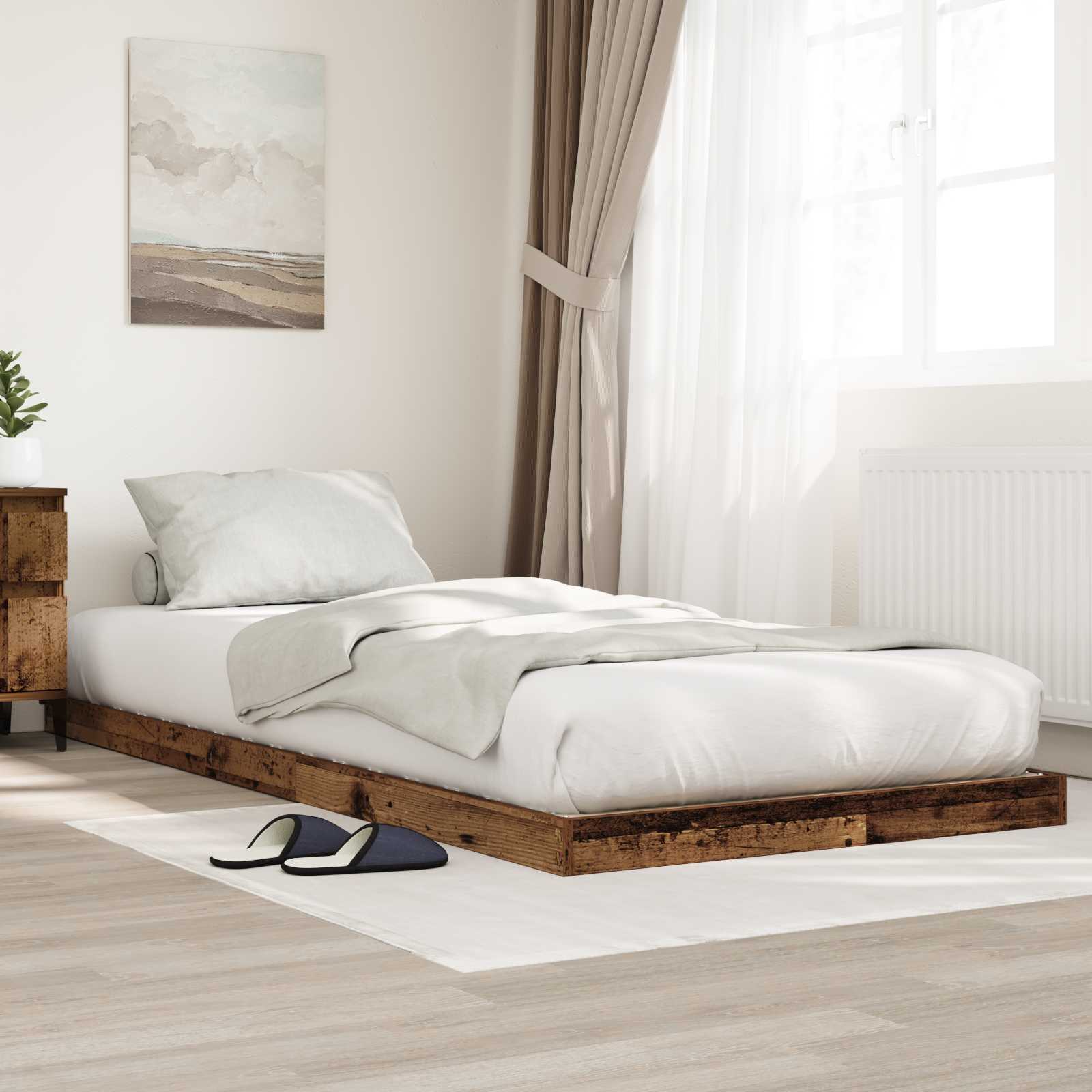 vidaXL Floor Bed Frame Old Wood 75 x 190 cm Engineered Wood 1