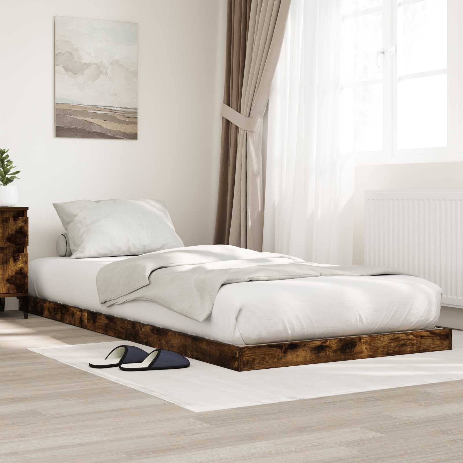 vidaXL Floor Bed Frame Smoked Oak 90 x 190 cm Engineered Wood 1