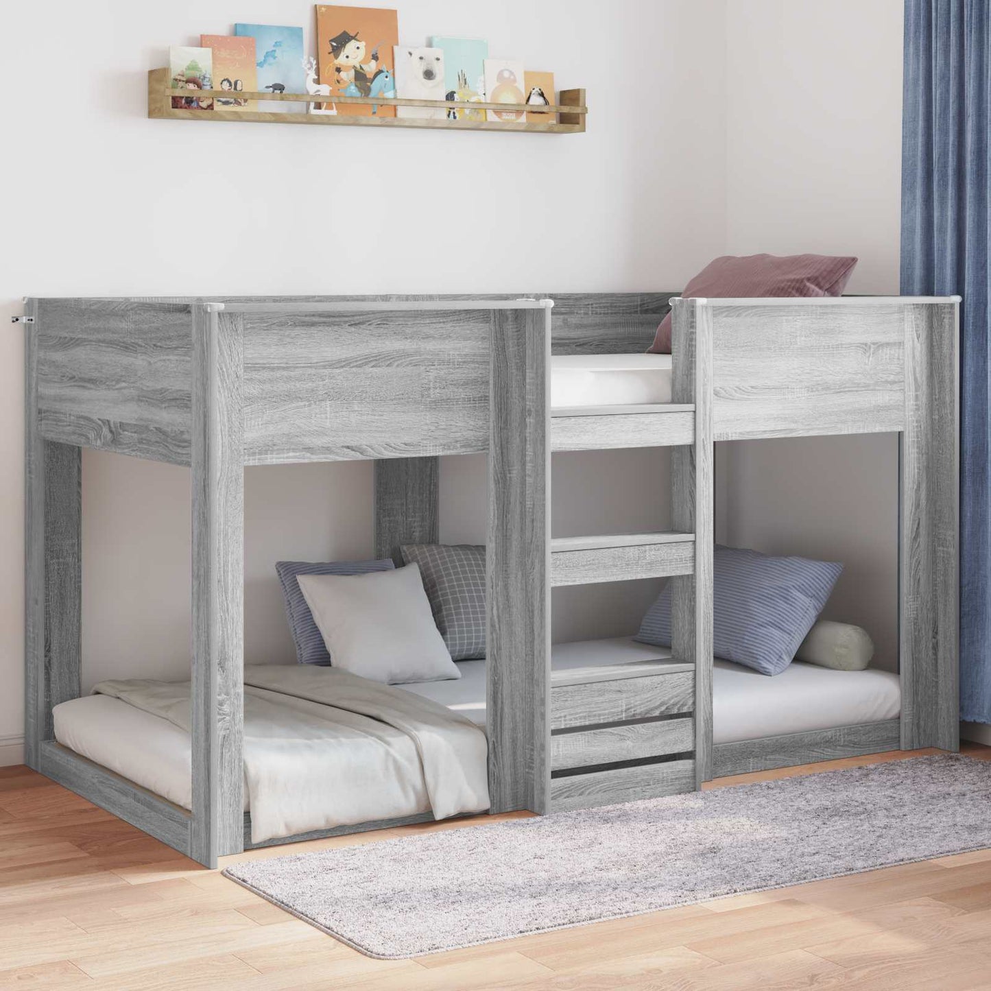 vidaXL Floor Bed Frame Grey Sonoma 80 x 200 cm Engineered Wood 4