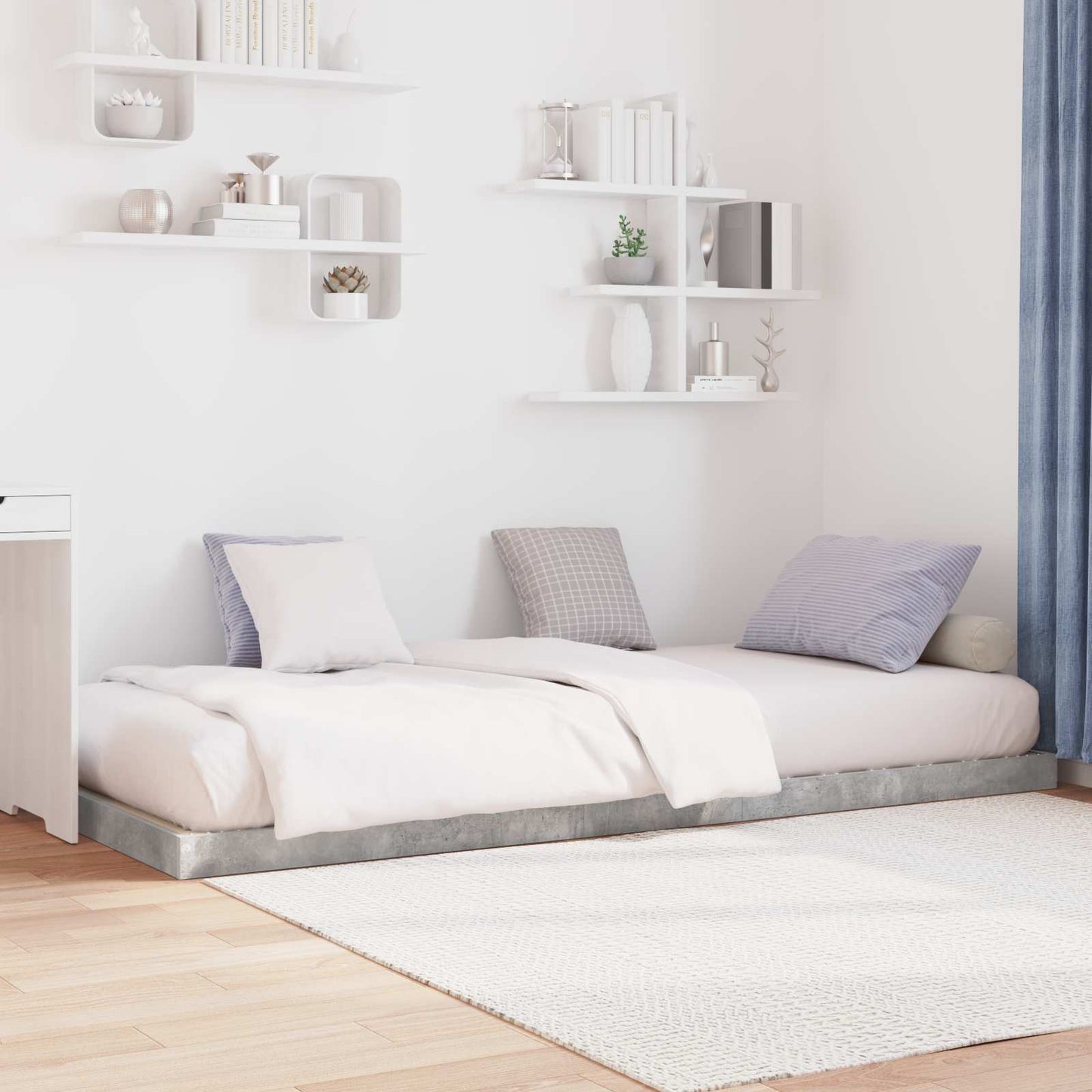 vidaXL Floor Bed Frame Concrete Grey 90 x 200 cm Engineered Wood 3
