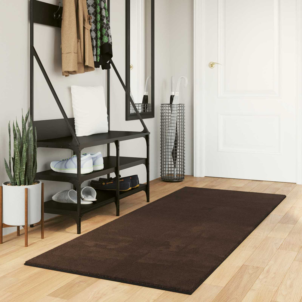 vidaXL Rug HUARTE 100% Polyester Flat Brown