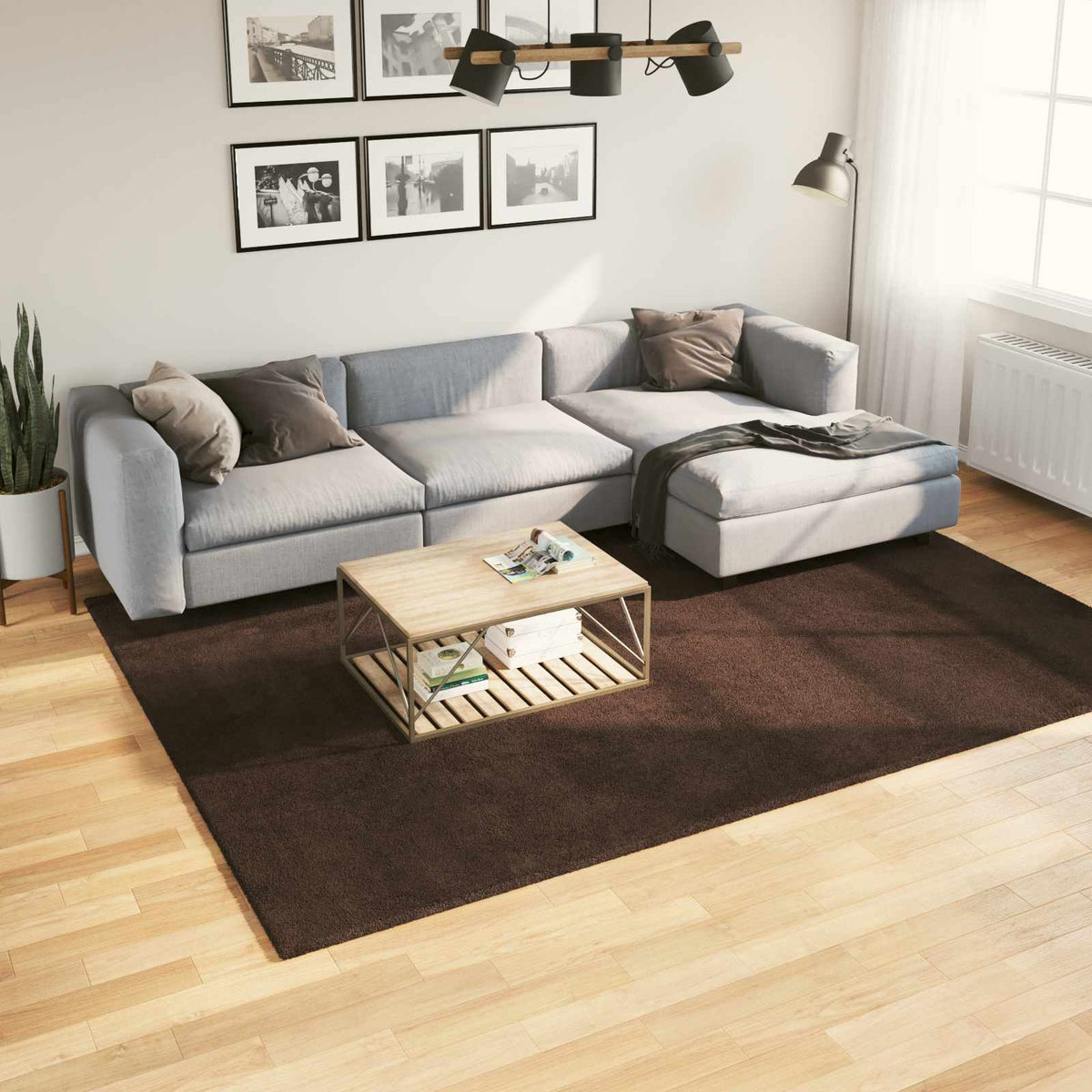 vidaXL Rug HUARTE 100% Polyester Flat Brown