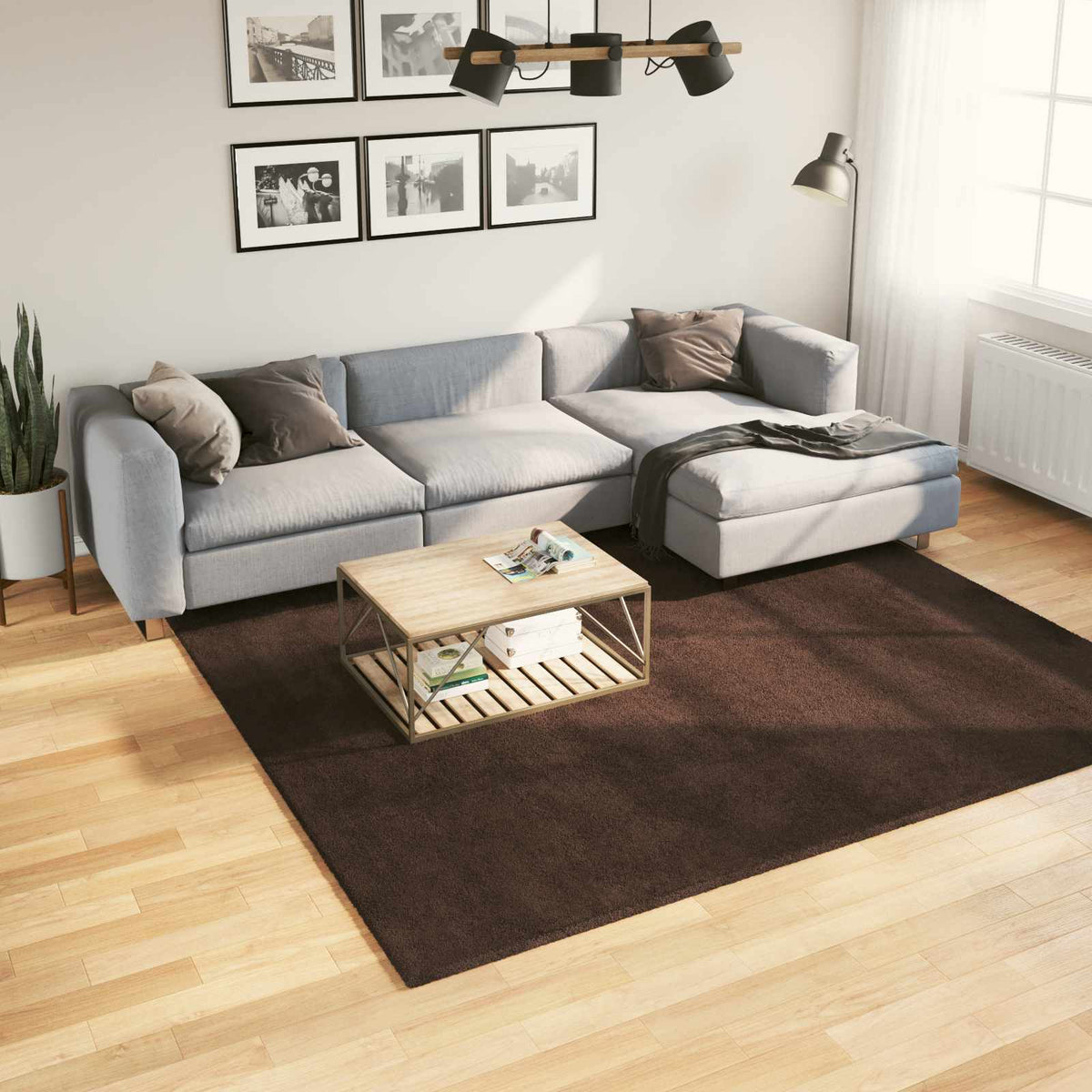vidaXL Rug HUARTE 100% Polyester Flat Brown