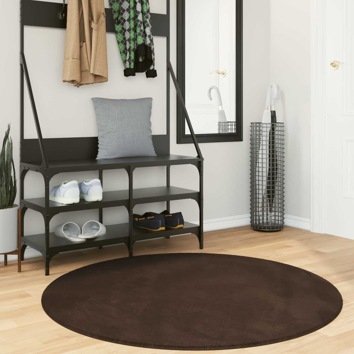 vidaXL Medium Pile Soft and Washable Rug HUARTE Brown Ø 120 CM 1