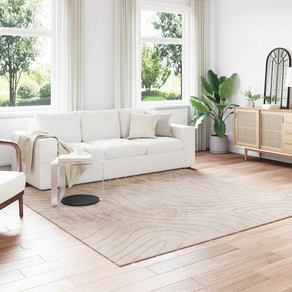 Indoor and Outdoor Rug PALMERAS Polyester Waveform Beige 240 x 240 cm