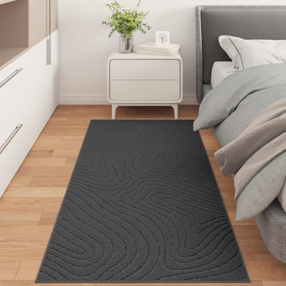 vidaXL Indoor and Outdoor Rug PALMERAS Waveform Anthracite